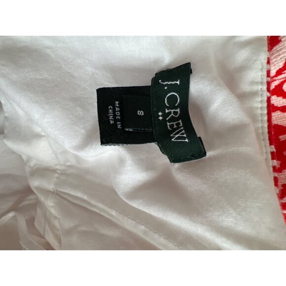 J. Crew Womens Red White Geometric Cotton strapless dress Size 8 lined - Picture 4 of 5
